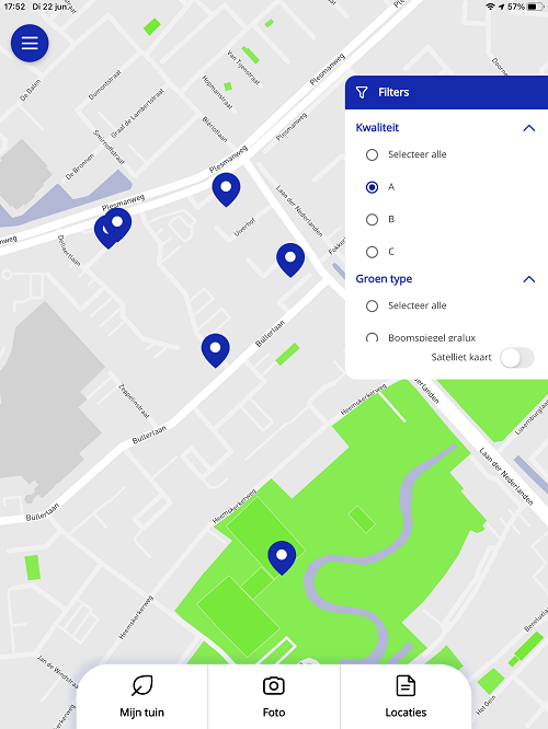 Een filter maakt inzichtelijk waar plantvakken met A-classificering liggen. Een filter maakt inzichtelijk waar plantvakken met A-classificering liggen.