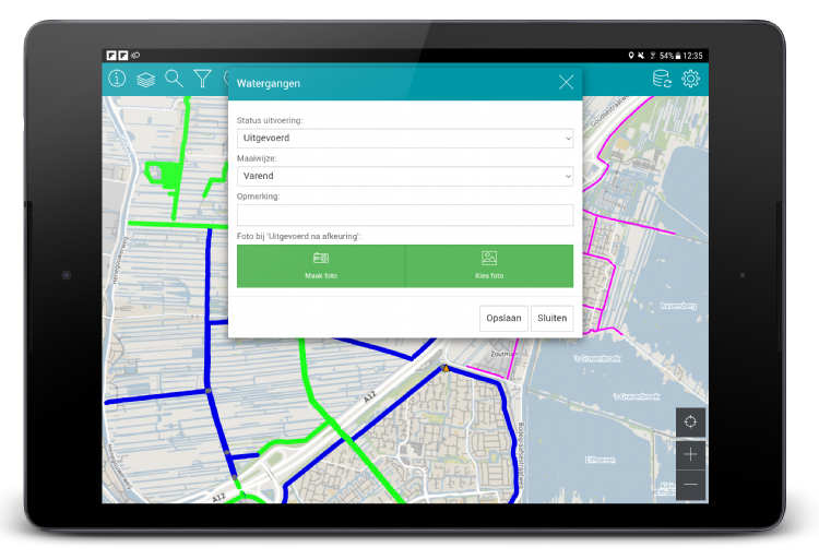 De watergangen in de maai-app De watergangen in de maai-app