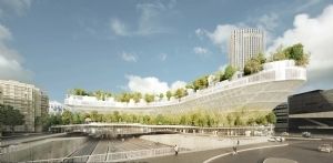 Parijs gebouw met duizend bomen op het dak Parijs gebouw met duizend bomen op het dak