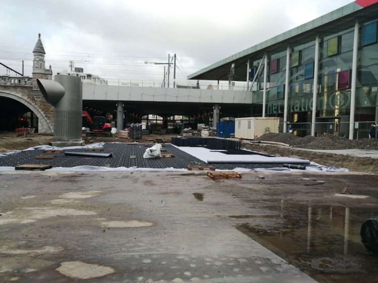 Constructie van het Mediaplein in Antwerpen