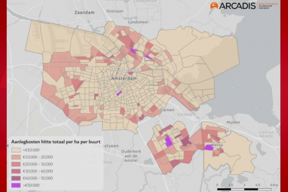 Aanlegkosten hittemaatregelen per hectare per buurt - Foto: Arcadis