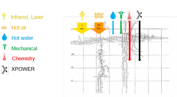 De werking van de X-Power, vergeleken met onder andere chemische bestrijdingsmiddelen