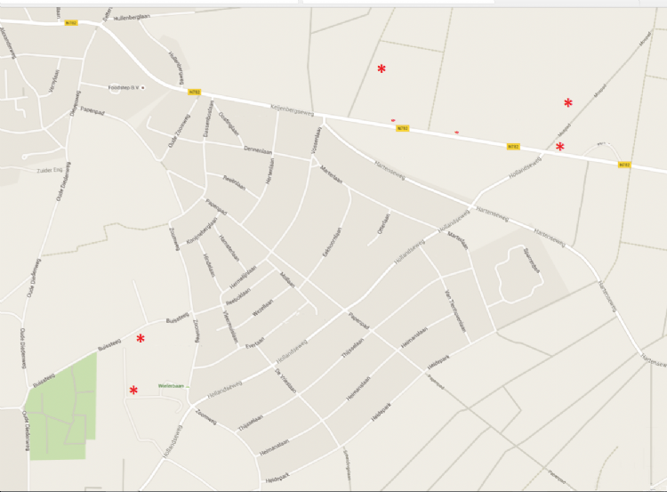 Duizendknooplocaties, na vijf jaar bestrijding, in 2018. Duizendknooplocaties, na vijf jaar bestrijding, in 2018.