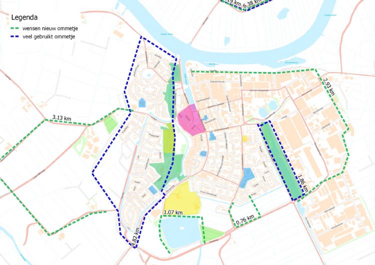 Figuur 6: Samenvatting veel gebruikte routes en wensen voor nieuwe routes Figuur 6: Samenvatting veel gebruikte routes en wensen voor nieuwe routes