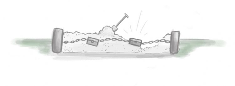 Schatkist aan de ketting in de zandbak Schatkist aan de ketting in de zandbak