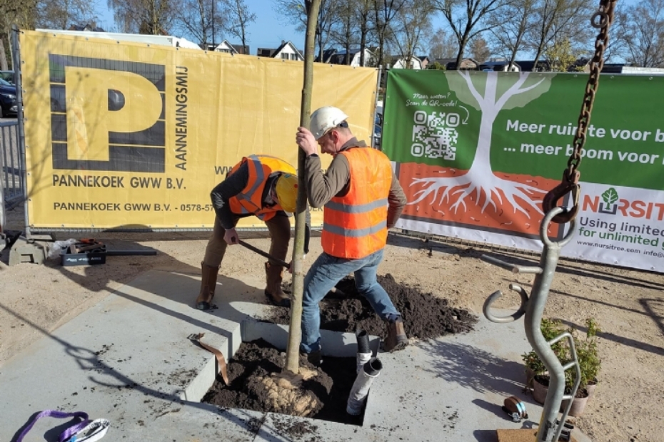 Samen met wethouder Danny Huizer wordt de eerste boom aangeplant.