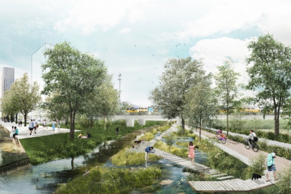 Ontwerpvisie voor de Stadsdommel in Eindhoven (Beeld: Flux Landscape Architecture)